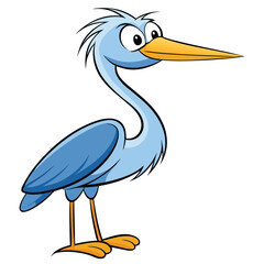 Obraz premium Cartoon heron standing looks forward, showcasing its blue feathers and pointy yellow beak