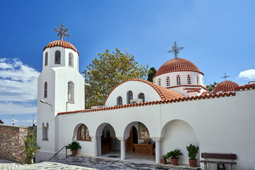 entrance to the Orthodox monastery The Holy Monastery of Saint Raphael on the island of Lesbos