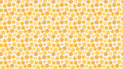 Floral pattern with yellow and orange flowers on a white background in a repeat design