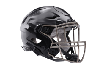 Sleek black football helmet isolated on transparent PNG background