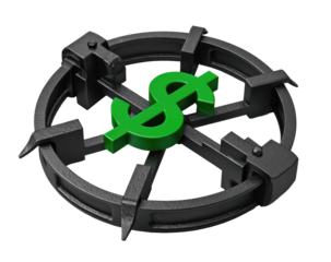 Simple black trap with green dollar sign inside, transparent background