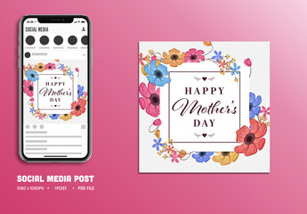 Happy Mother’s Day Floral Greeting Card, Editable Design.