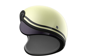 Obraz premium Cream Vintage Retro Motorcycle Helmet Isolated on Transparent HD Background - Classic Biker Protective Head Gear Side View Studio Shot for Design Projects, Branding, Web.