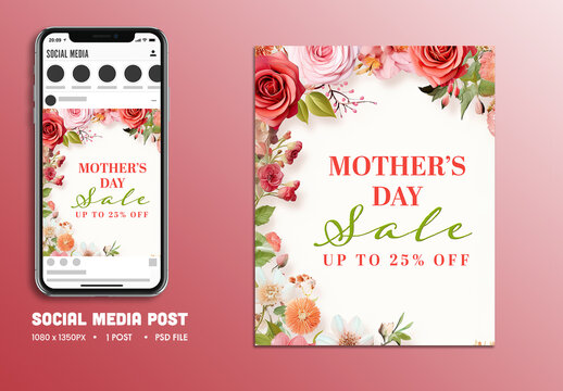 Mother&rsquo;s Day Sale, Editable Template with Special Offer and Floral Design.
