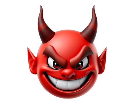 A menacing devil face with horns and a sinister grin