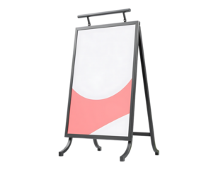 A-frame sidewalk sign with a blank white space for advertisement