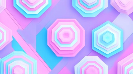 Layered Pastel Octagons and Hexagons Abstract Background