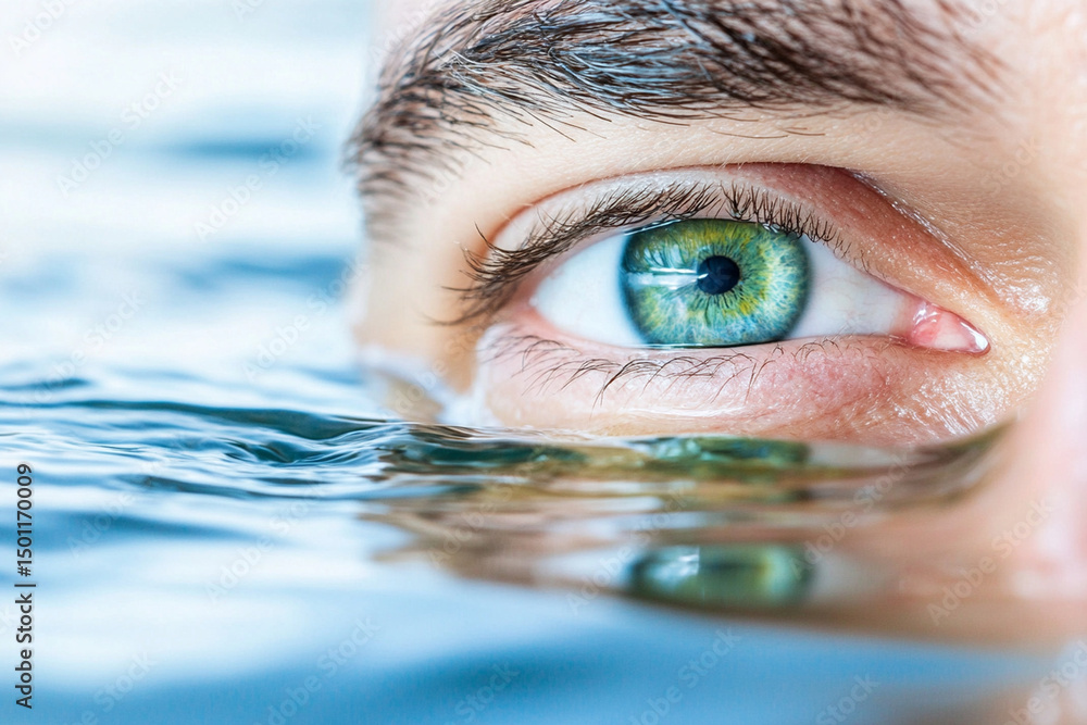 Poster captivating tear with intricate reflection and texture against a serene water backdrop