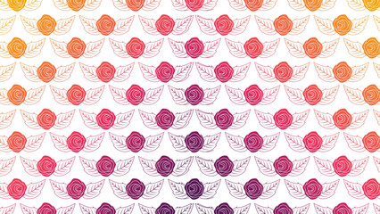 Repeating pattern of gradient roses with leaves on a white background design element