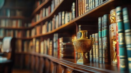 Close up shot Round bookshelf in public library
