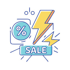 Promotional graphic featuring discount percentage and lightning bolt, a vibrant sales offer