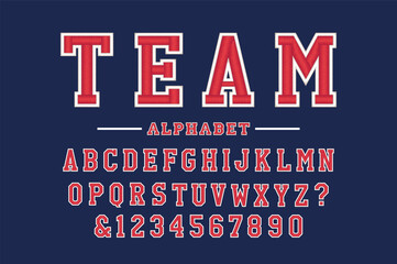 Classic college font. Vintage sport font in american style for football, baseball or basketball logos and t-shirt. Athletic department typeface, varsity style font. Vector	