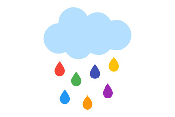 Cloud with rainbow color falling rain drops flat icon for apps and websites, Vector illustration 