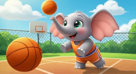 Elephant playing basketball