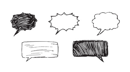 Hand drawn speech bubble set on white background