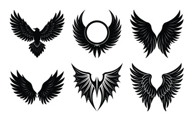 set of wings silhouette on white background
