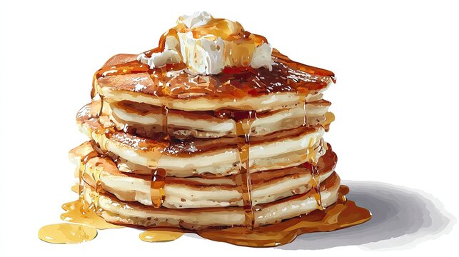 Stacked Pancakes Syrup Drizzled Breakfast Sweetness with Culinary Still Life.