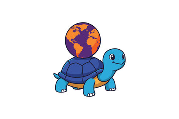 Turtle with World Shell Cartoon Vector Icon Illustration	