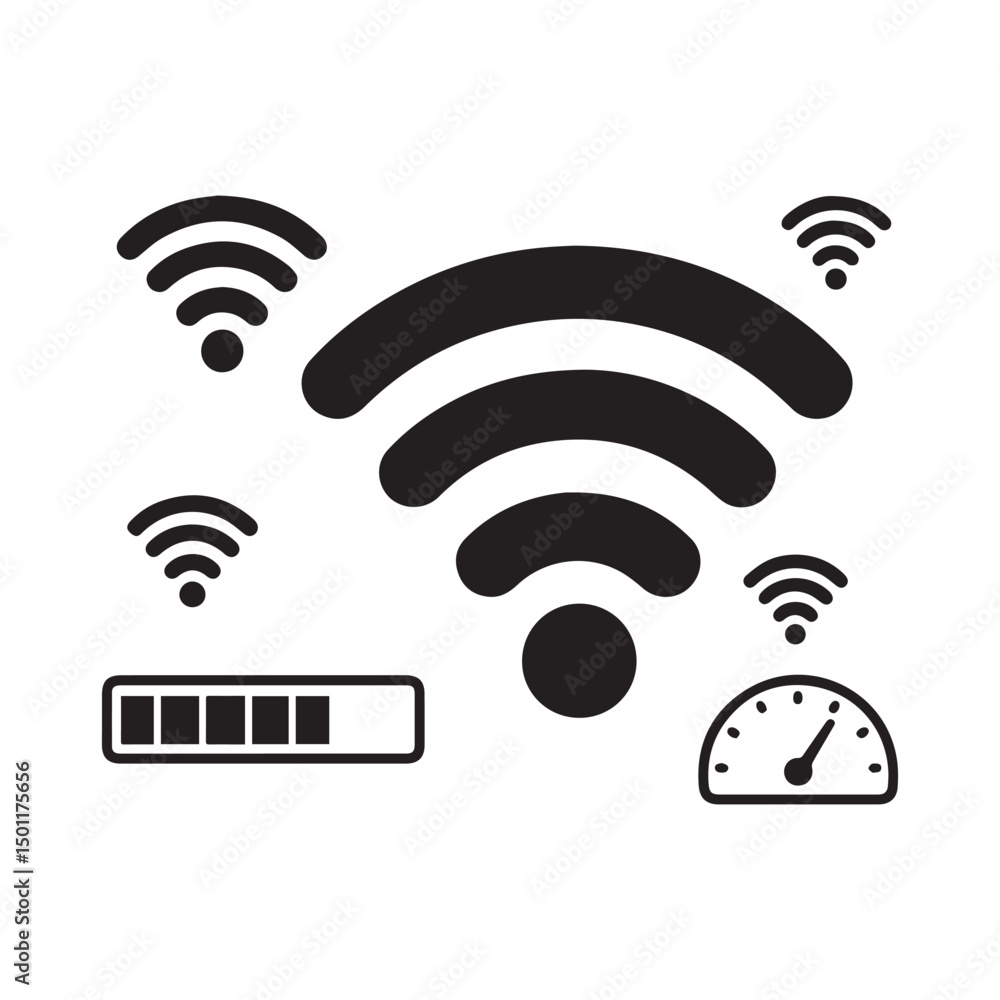 Poster a vector illustration of a wifi icon sheet with multiple wifi symbols.