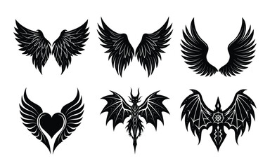 set of wings on white background. vector silhouette wings