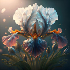 Fototapeta premium beautiful art black-white colorful iris flower against soft pale background. Digital artwork. close up. paint style. Ai generated