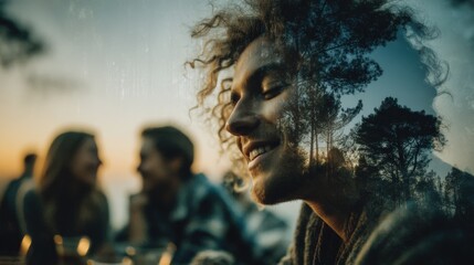Friends enjoying a summer picnic under the sunset with joyful conversations