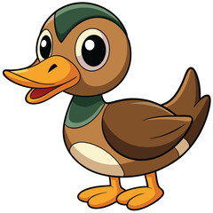 Fototapeta premium A cute cartoon mallard duck stands upright against a pristine, clear white backdrop