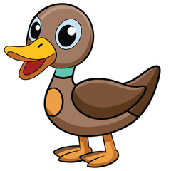 Playful cartoon duck smiles with big eyes, inviting children into a world of fun