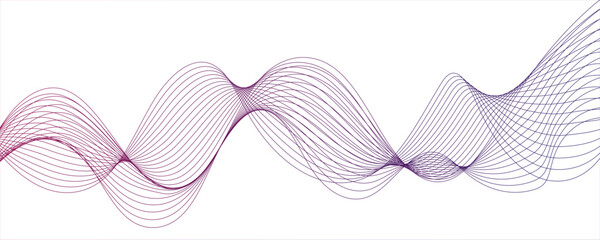 Abstract wavy white and porple curved lines on transparent background. Frequency sound wave lines and technology background, geometric wavy Creative line art, Undulate gray wave swirl line background.