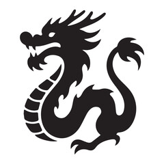 Chinese dragon logo icon silhouette vector Illustration silhouette vector style, white background.