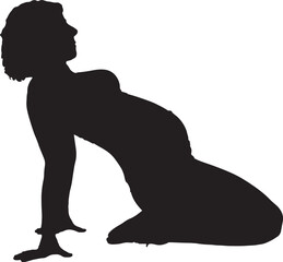  vector; silhouette of a side view Pregnant woman exercising on the floor