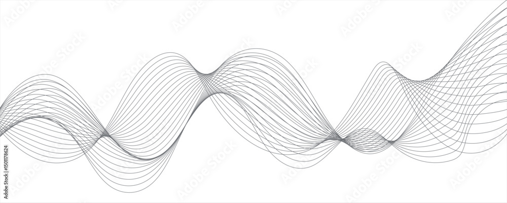 Poster abstract wavy white and grey curved lines on transparent background. frequency sound wave lines and 