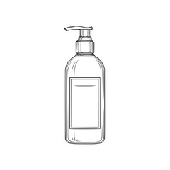 Detailed Black and White Illustration of a Soap Dispenser Bottle