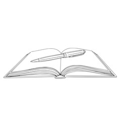 Open Book with Pen Resting Atop Line Art Illustration
