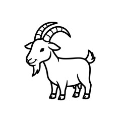Cartoon Goat Illustration with Curving Horns and Smiling Expression