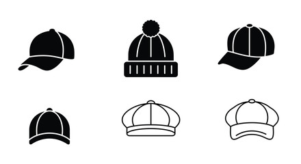 set of black Baseball hat logo icon design vector illustration