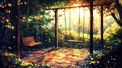 Peaceful garden swing pergola setting