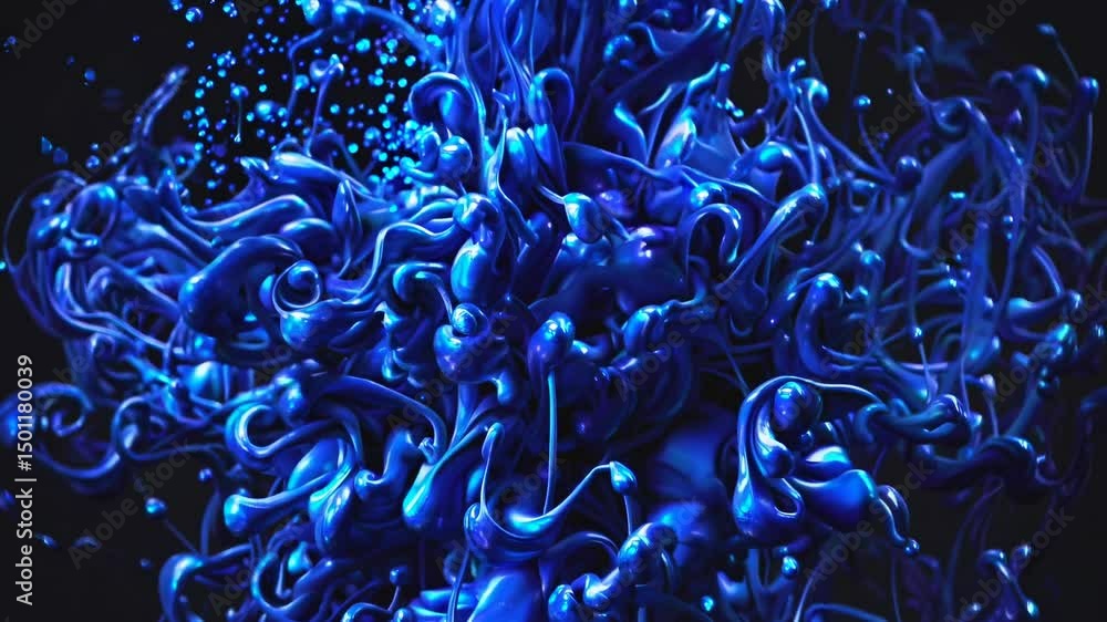 Poster blue ink dissolving in water creating abstract shapes and patterns, ideal for backgrounds, graphic d