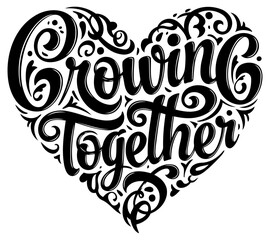 Fototapeta premium Motivational heart-shaped typography design for inspirational or relationship-themed use. Black lettering with decorative flourishes filling a heart shape.