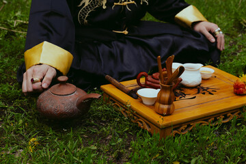 Traditional Chinese teapot ready for the tea ceremony outdoors