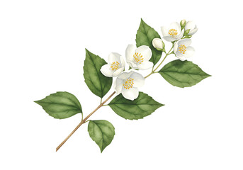 Fototapeta premium Delicate watercolor painting of jasmine flowers and green Isolated on transparent background