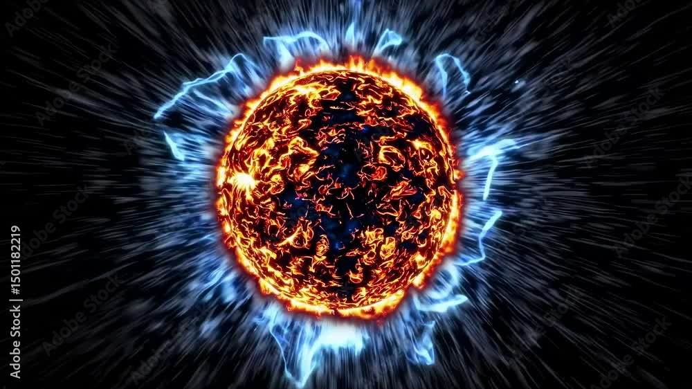 Poster fiery planet exploding in the vastness of deep space, radiating intense heat and brilliant light, cr