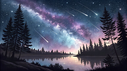 Galactic Forest Silhouette Under a Starry Sky