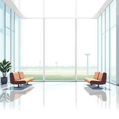 Fototapeta premium Modern waiting area design bright airport lounge interior seating and plant decor minimalist architecture space