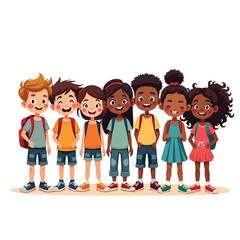 Illustration of diverse group of children standing together ready for back to school education learning
