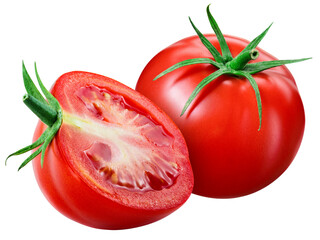 Tomato isolated png. Tomato with a half on white or transparent background. Perfect retouched png tomato no background. Full depth of field.