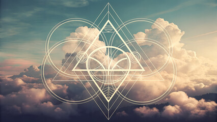 Geometric Harmony: Intersecting Shapes in Floating Clouds