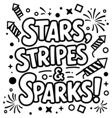Obraz premium Stars, stripes & sparks graphic design for a celebration. Bold, stylized text with firework and graphic design elements.