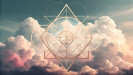 Ethereal Geometry: Sacred Shapes Amidst Celestial Clouds