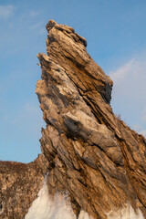 view of Lake Baikal dragon's tail rock Ogoy Island